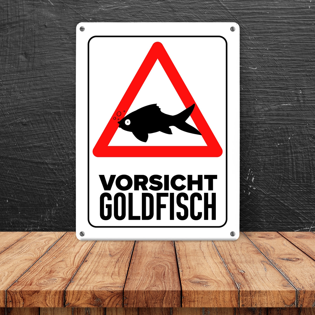 Vorsicht Goldfisch Metallschild mit Goldfisch Silhouette