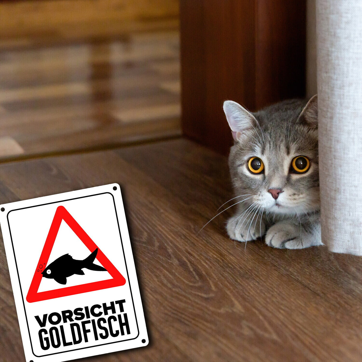 Vorsicht Goldfisch Metallschild mit Goldfisch Silhouette