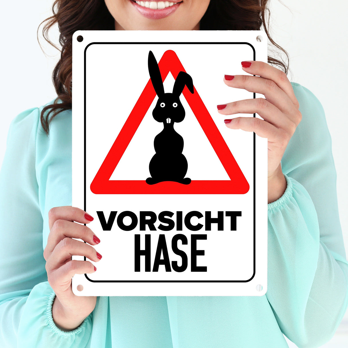 Vorsicht Hase Metallschild mit Hasen Silhouette