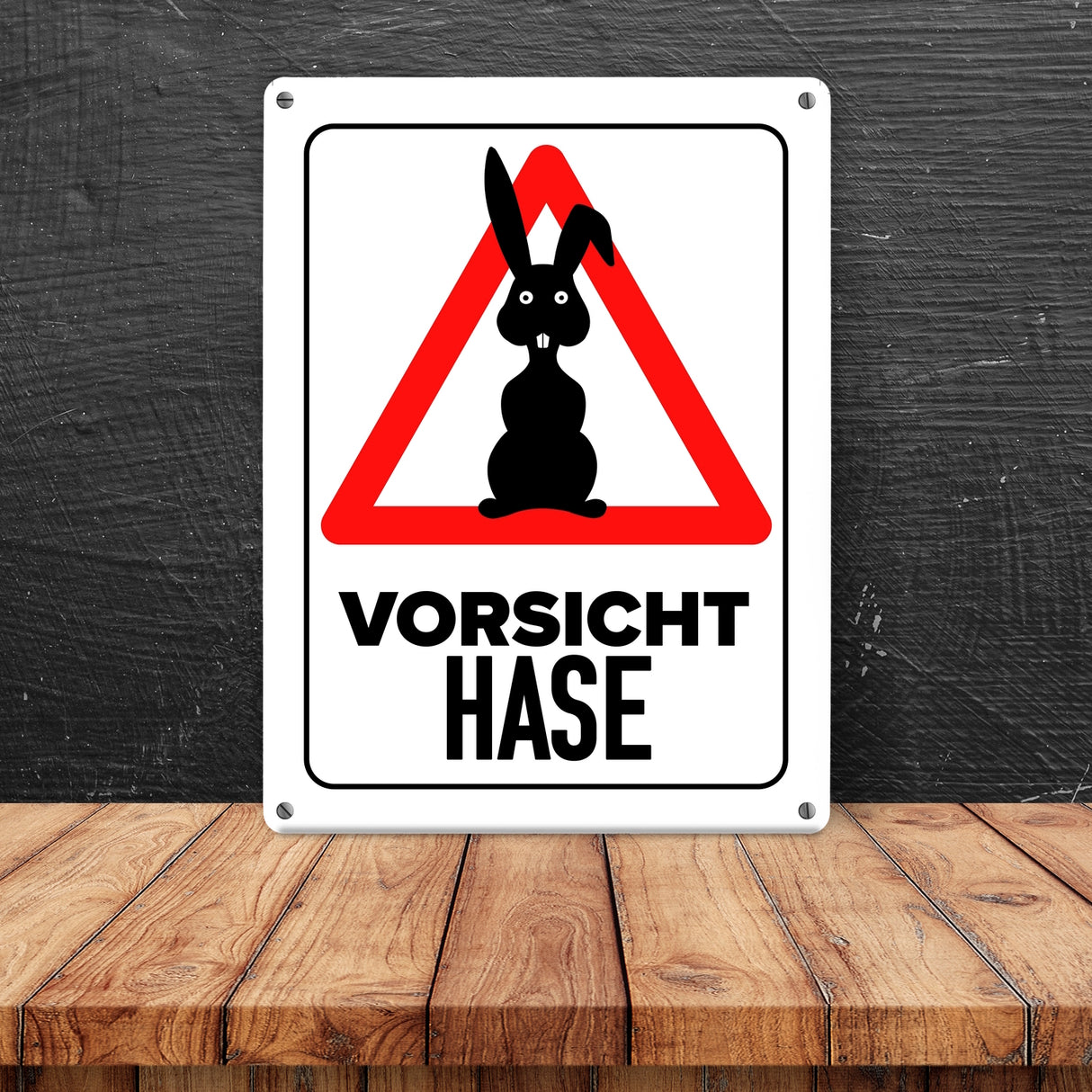 Vorsicht Hase Metallschild mit Hasen Silhouette