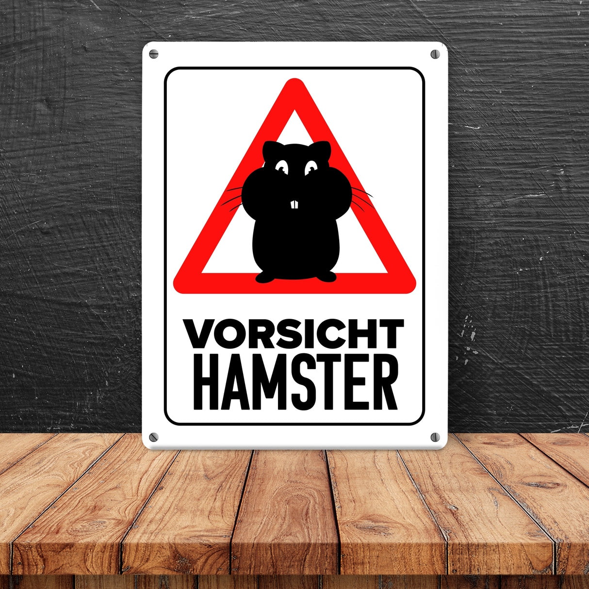 Vorsicht Hamster Metallschild mit Hamster Silhouette