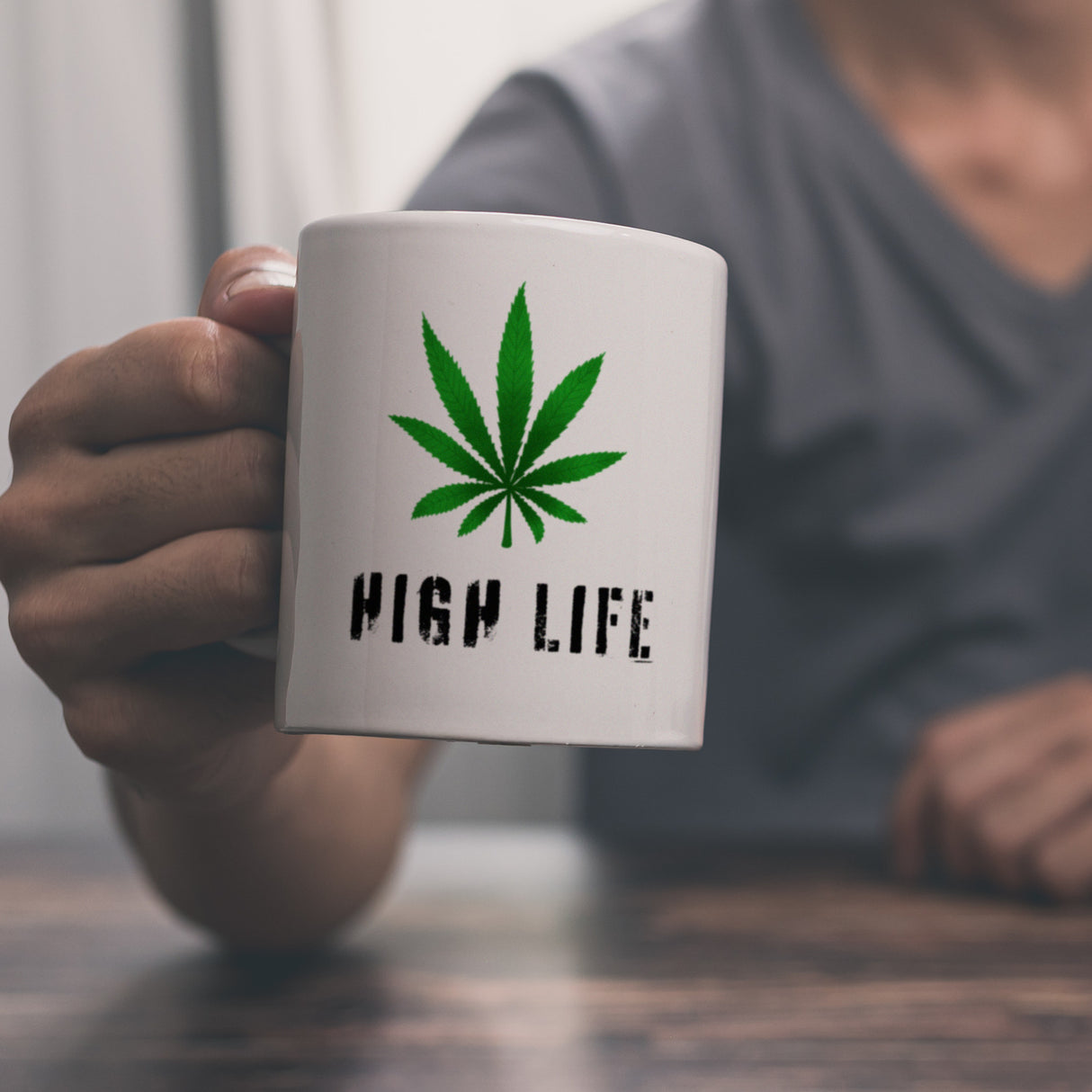 High Life Kaffeebecher mit Marihuanablatt