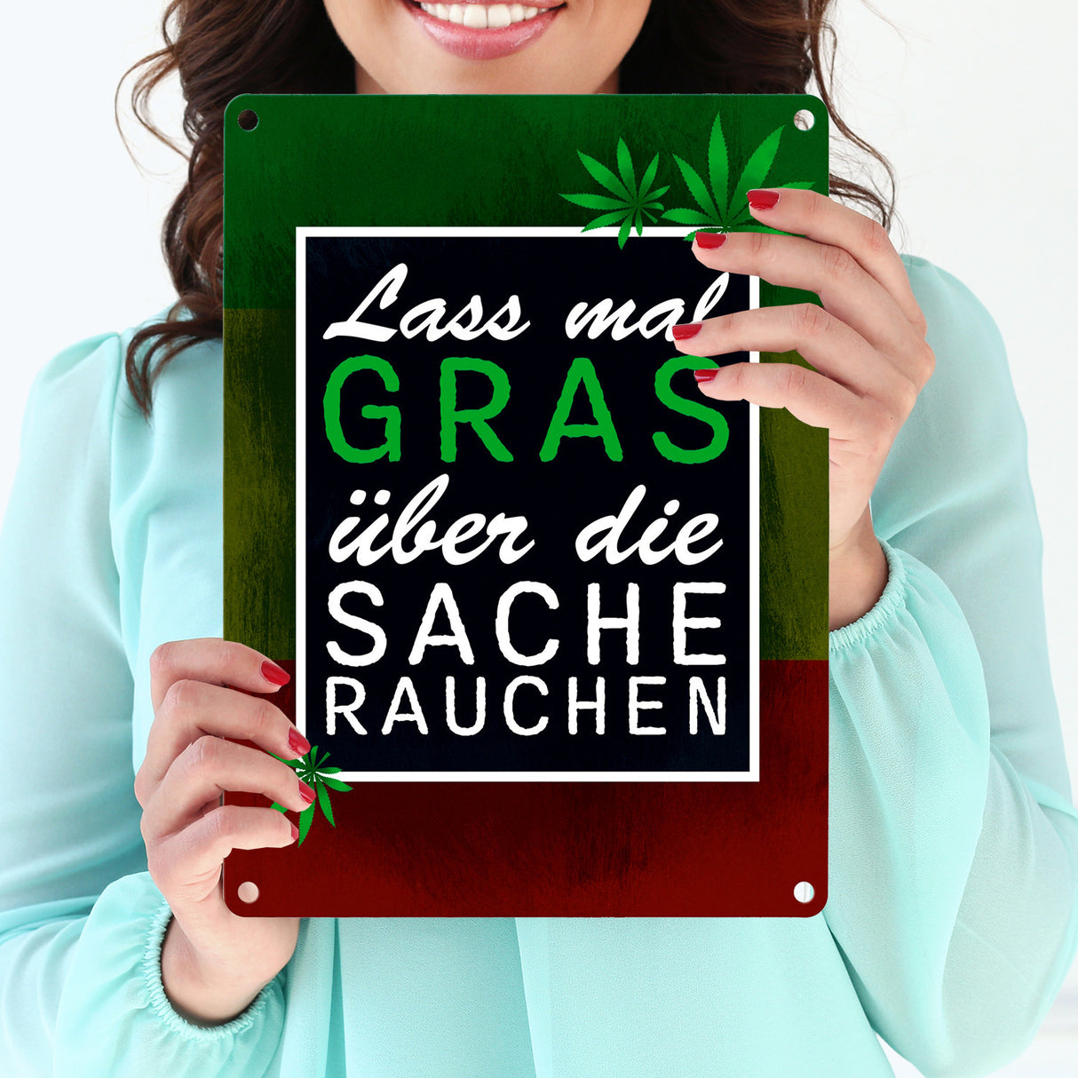 Lass mal Gras über die Sache rauchen Metallschild mit Marihuanablatt
