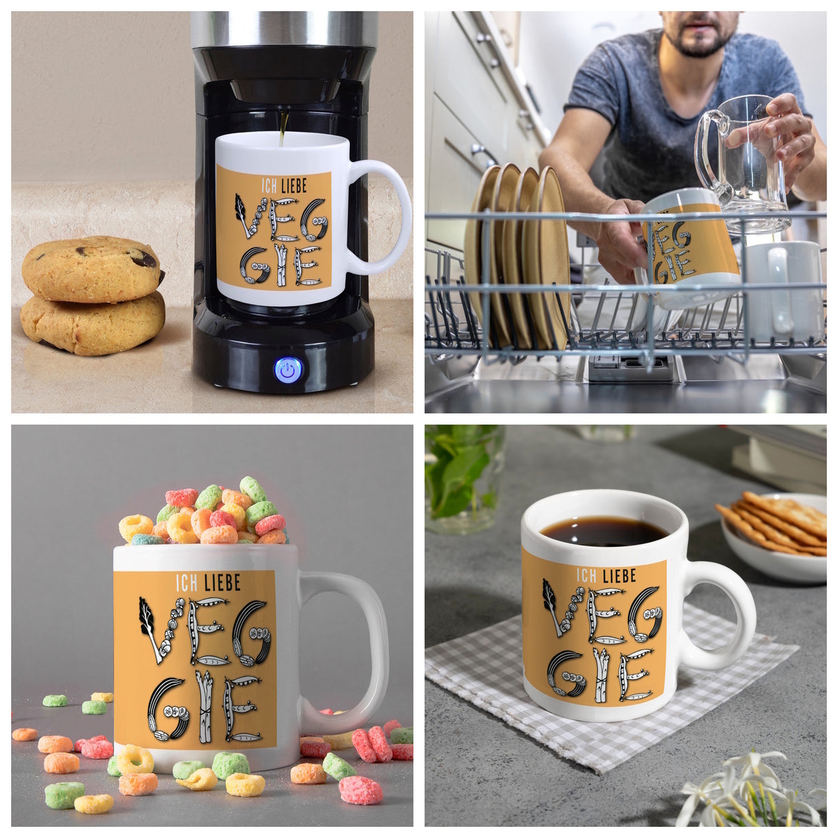 Ich liebe Veggie Kaffeebecher mit Gemüse Motiv in orange