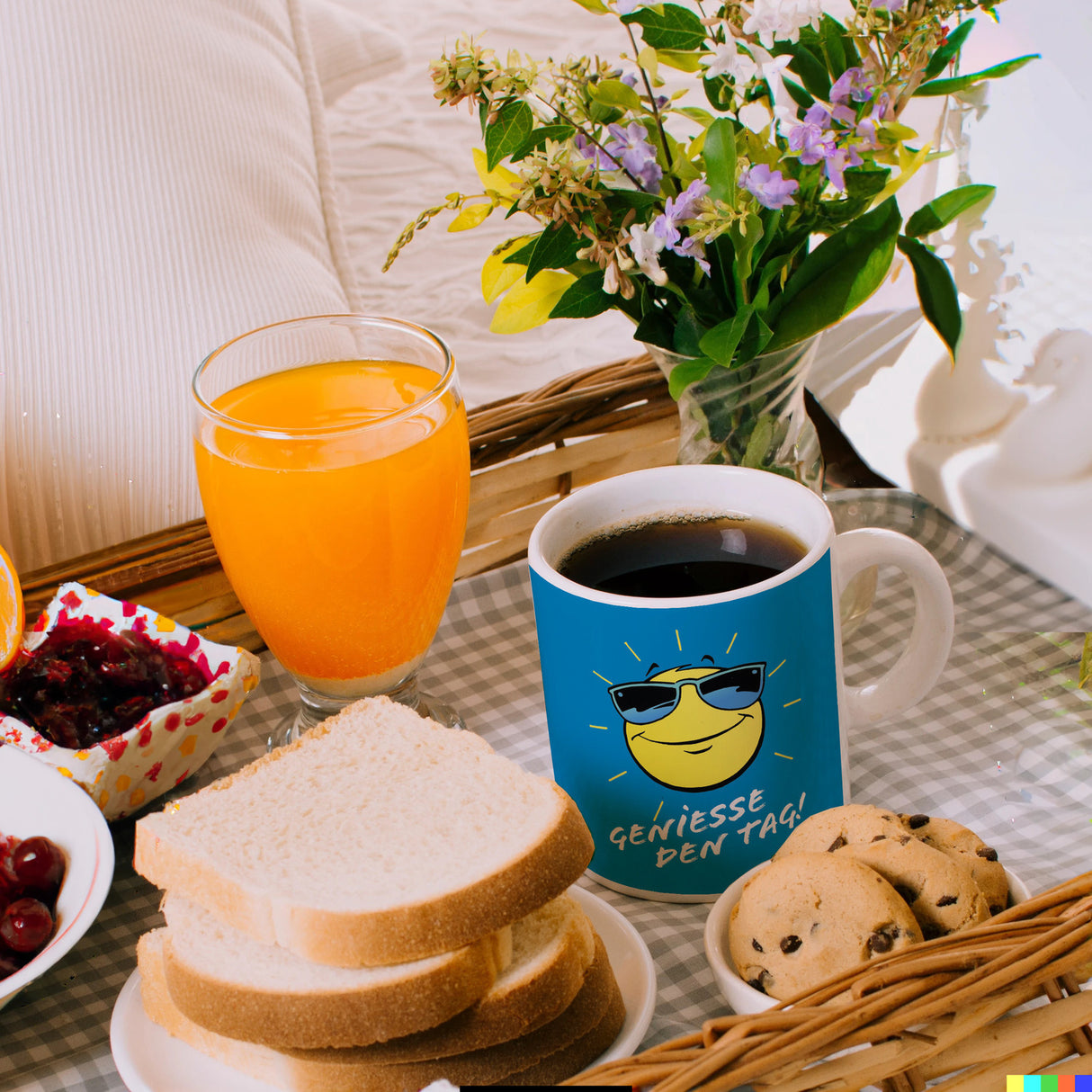 Geniesse den Tag! Kaffeebecher mit strahlender Sonne