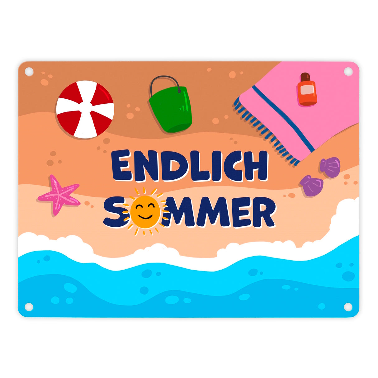 Endlich Sommer Metallschild mit Strandmotiv