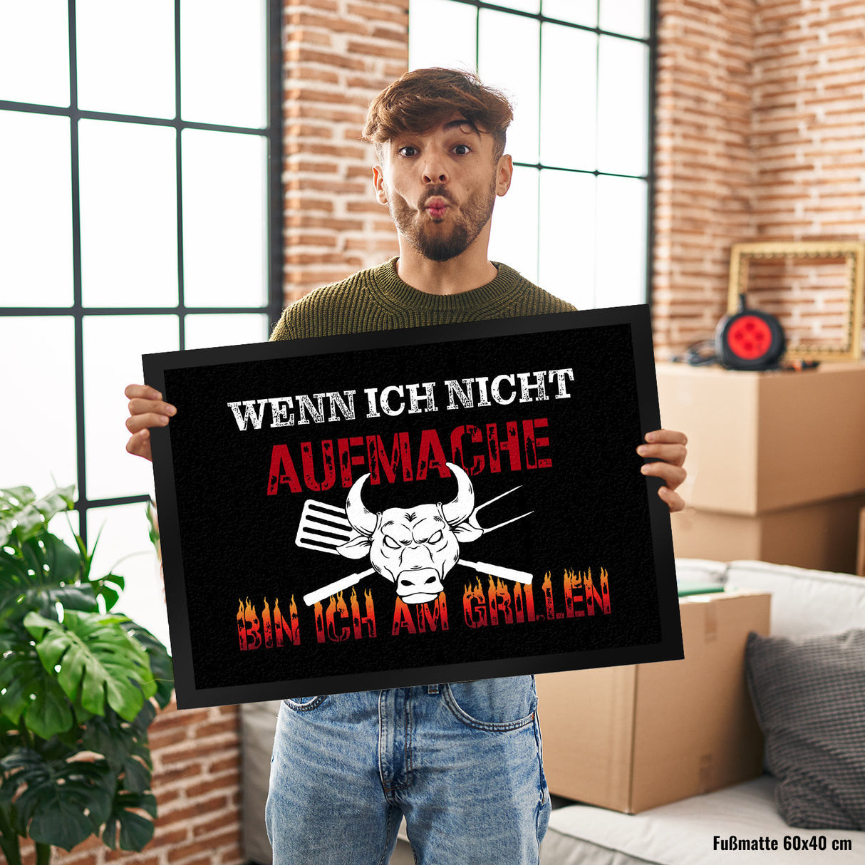 Wenn ich nicht aufmache bin ich am Grillen Fußmatte