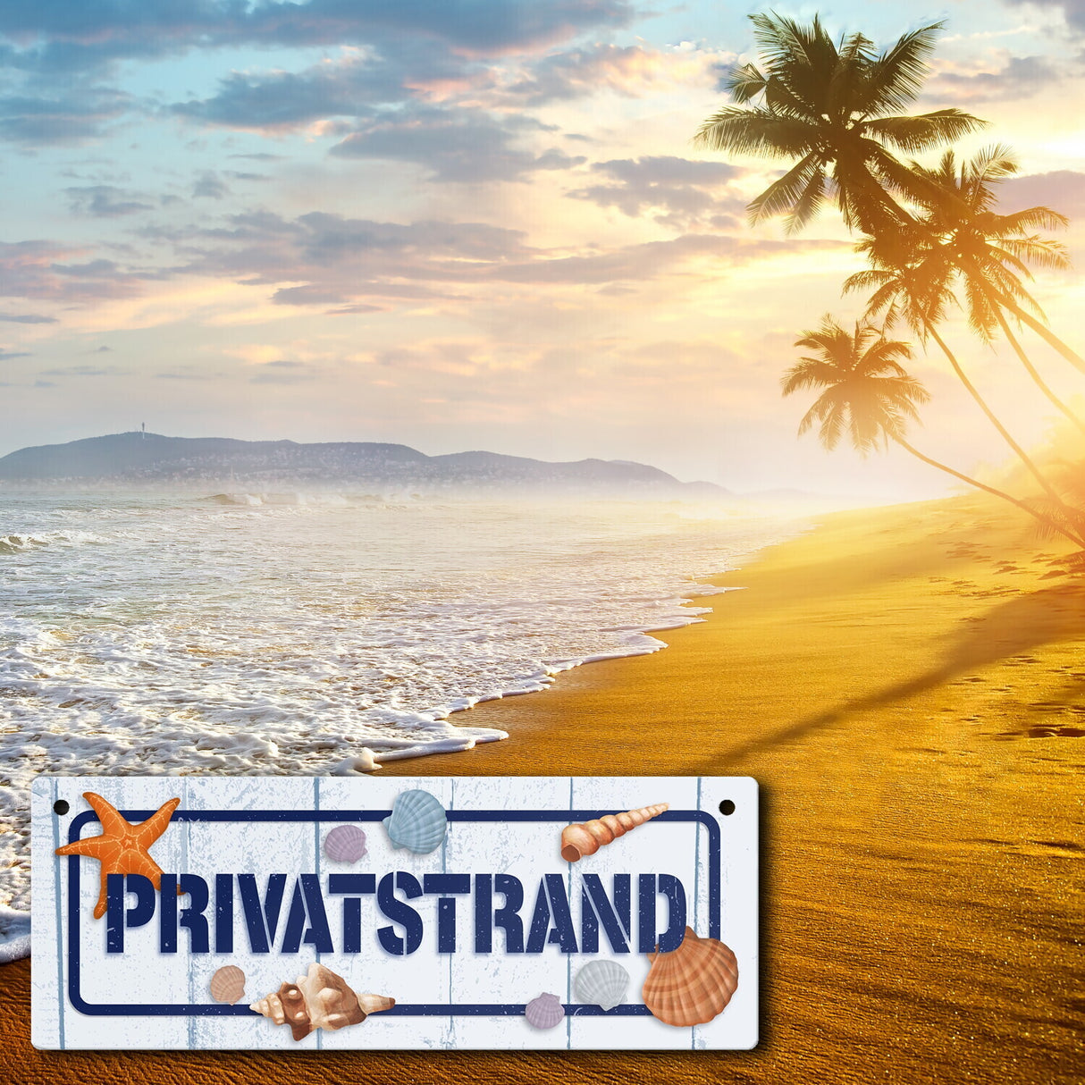 Privatstrand Metallschild mit maritimem Motiv