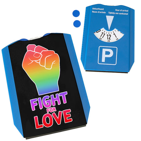 Fight for love Parkscheibe mit Faust in Regenbogenfarben