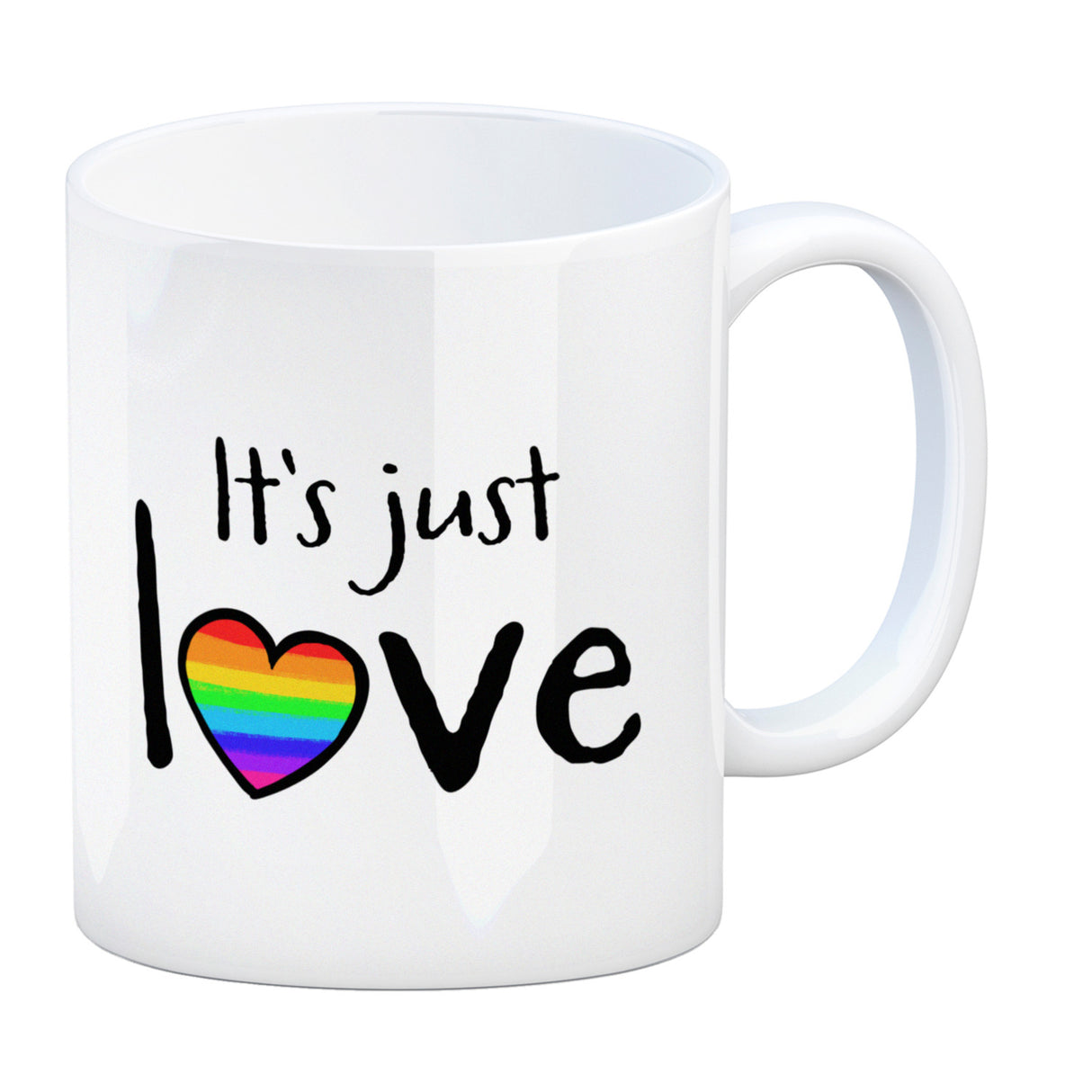 It's just love Kaffeebecher mit Herz in Regenbogenfarben