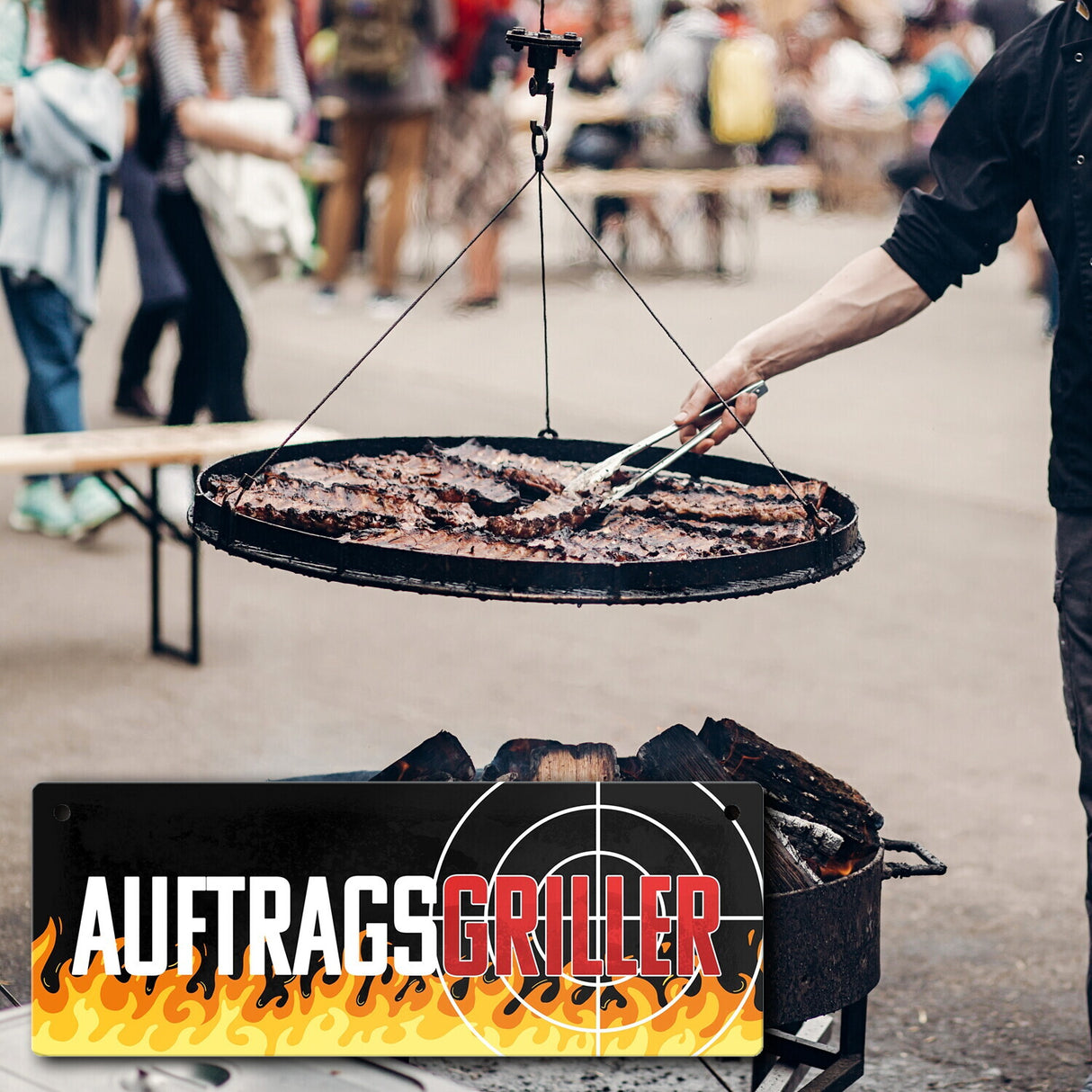 Auftragsgriller Fadenkreuz Metallschild für den Grill