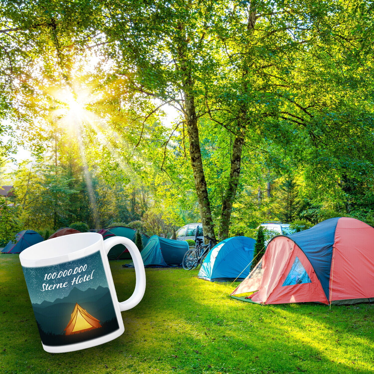 100.000.000 Sterne Hotel Kaffeebecher für Camper