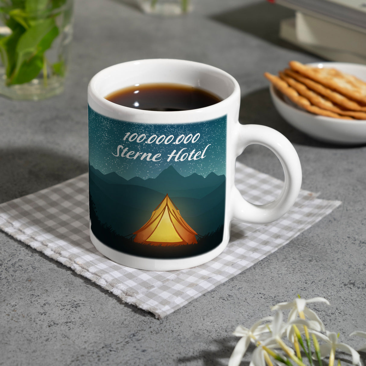 100.000.000 Sterne Hotel Kaffeebecher für Camper