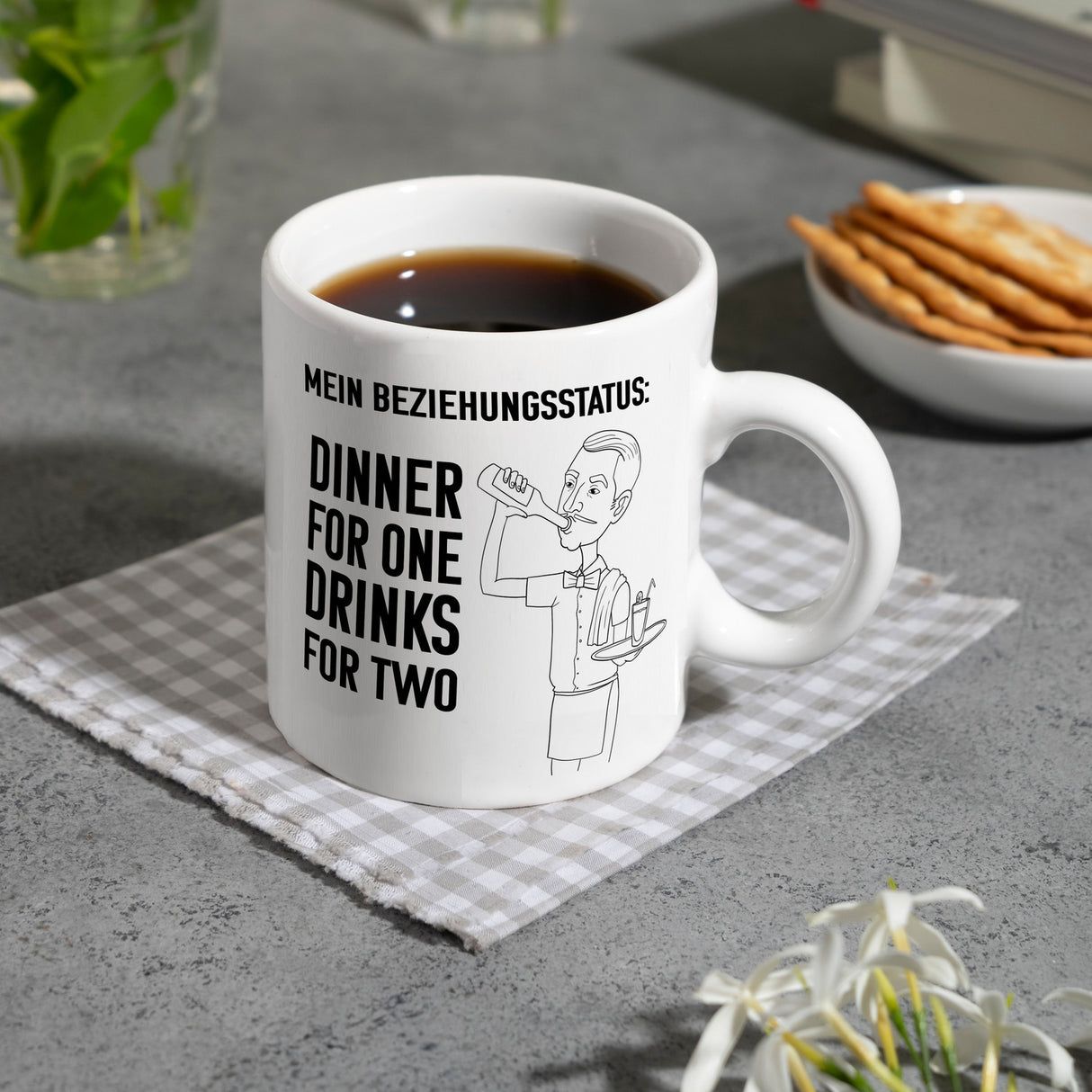 Beziehungsstatus: Dinner for one, Drinks for two Kaffeebecher
