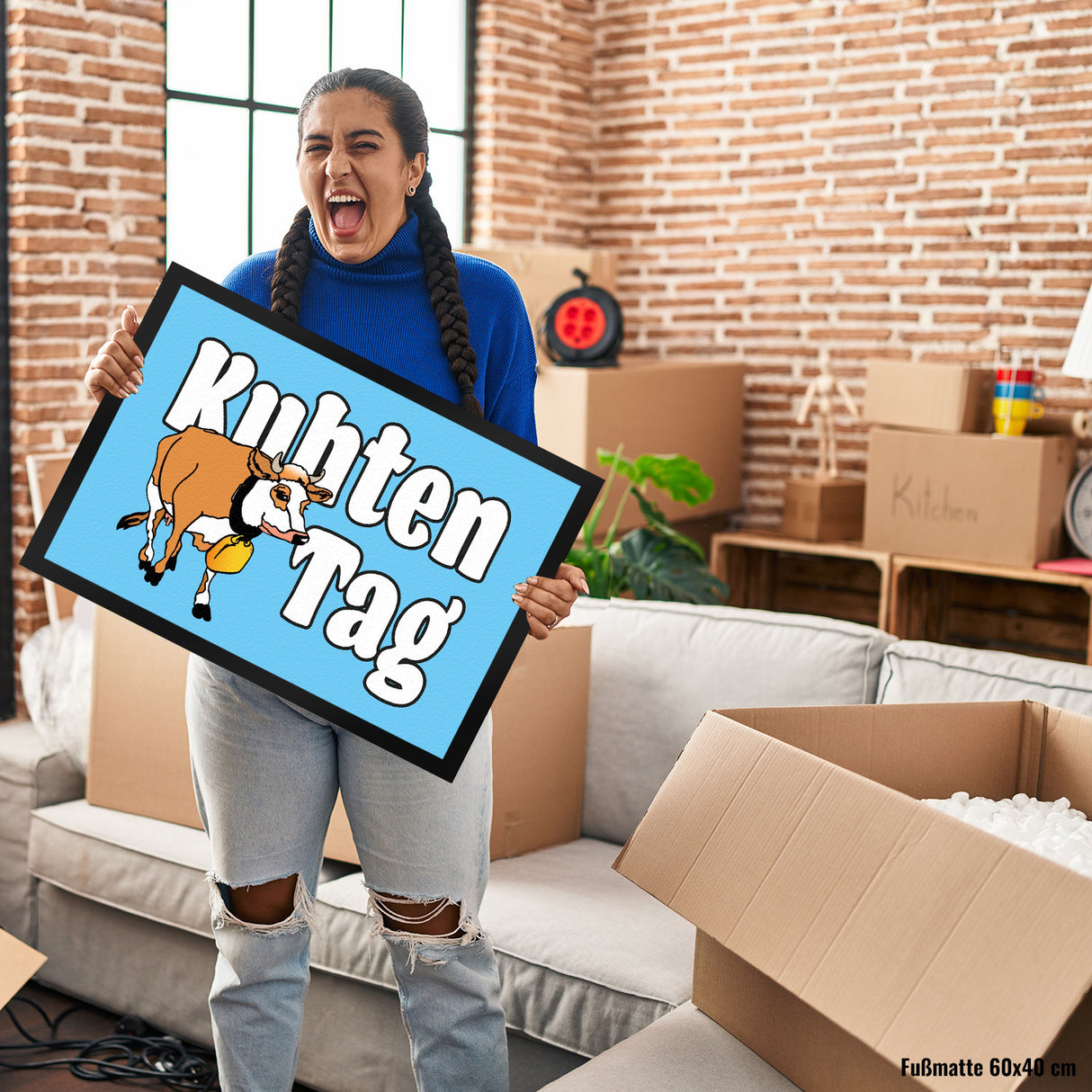 Kuhten Tag Fußmatte mit Kuh zum Thema Bauernhof