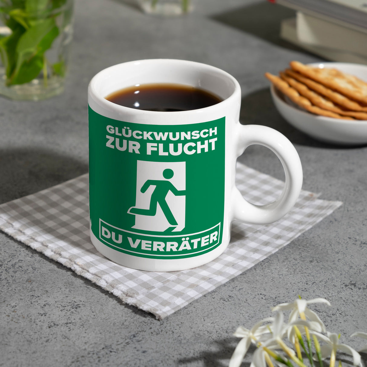 Glückwunsch zur Flucht du Verräter Kaffeebecher