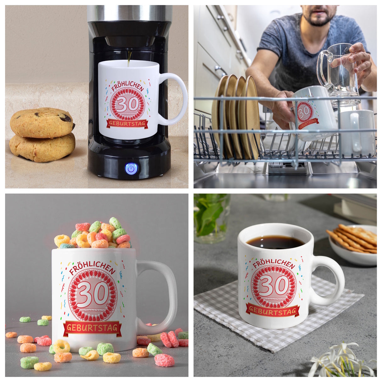Kaffeebecher für den 30. Geburtstag mit Motiv: Fröhlichen Geburtstag