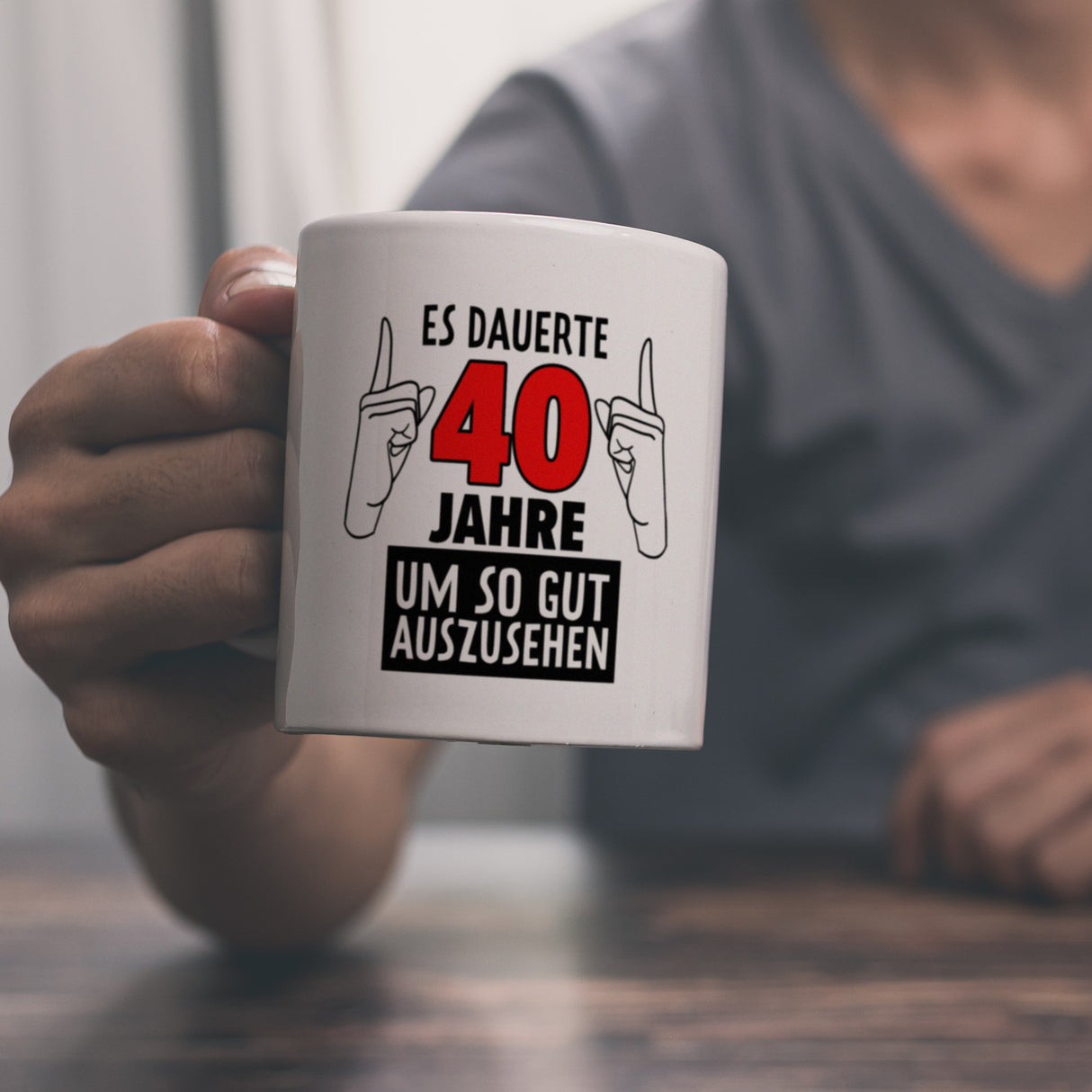 Witziger Kaffeebecher für den 40. Geburtstag mit Motiv: Gutes Aussehen