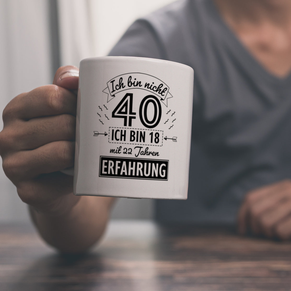Witziger Kaffeebecher für den 40. Geburtstag mit Motiv: Erfahrung