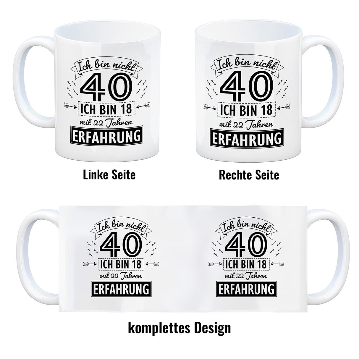 Witziger Kaffeebecher für den 40. Geburtstag mit Motiv: Erfahrung