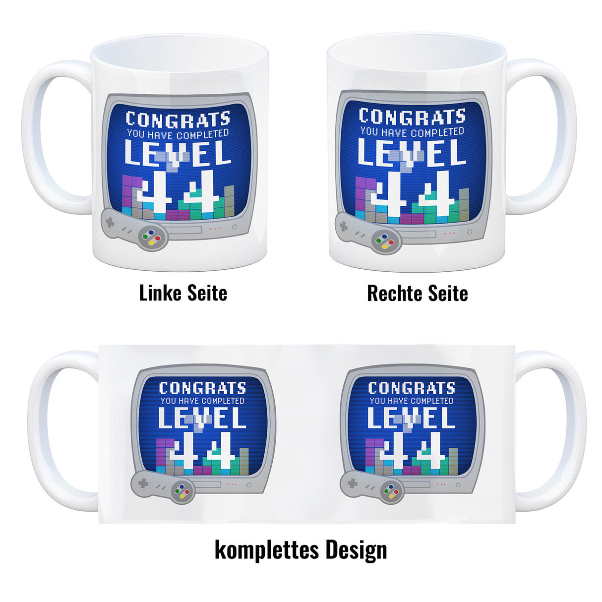 Witziger Kaffeebecher für den 44. Geburtstag mit Motiv: Gamer