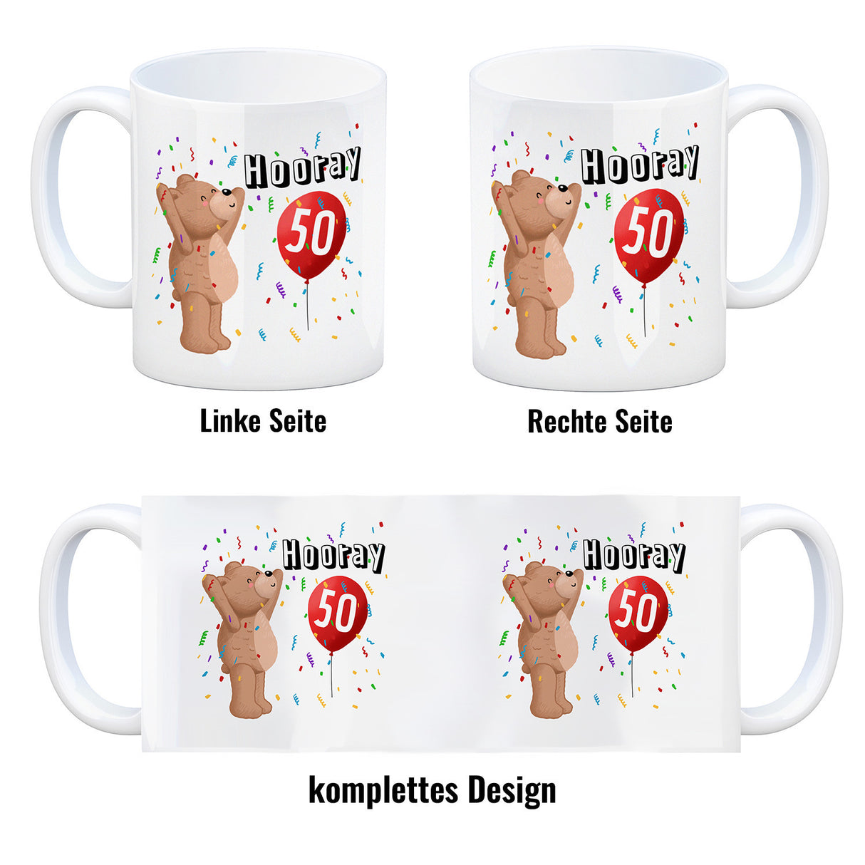 Witziger Kaffeebecher für den 50. Geburtstag mit Motiv: Hooray