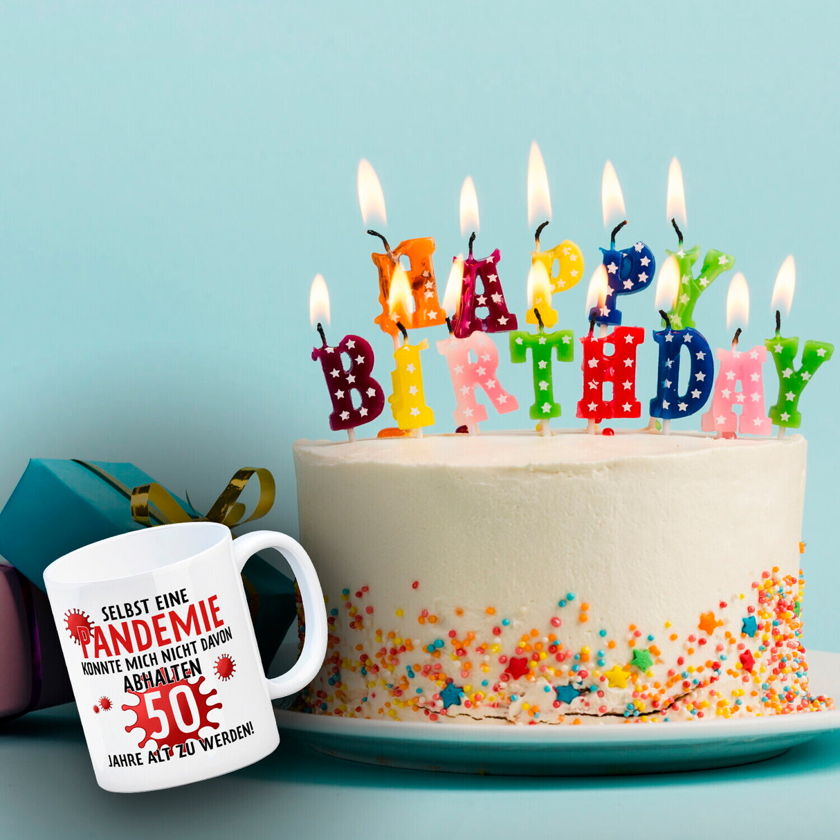 Witziger Kaffeebecher für den 50. Geburtstag mit Motiv: Pandemie