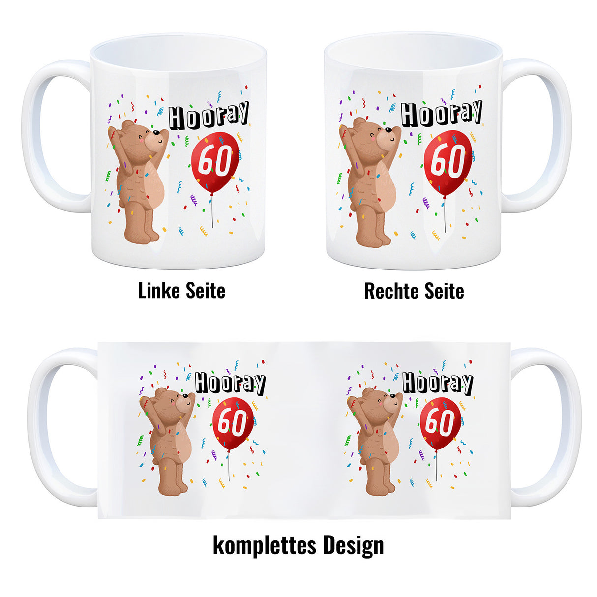 Witziger Kaffeebecher für den 60. Geburtstag mit Motiv: Hooray