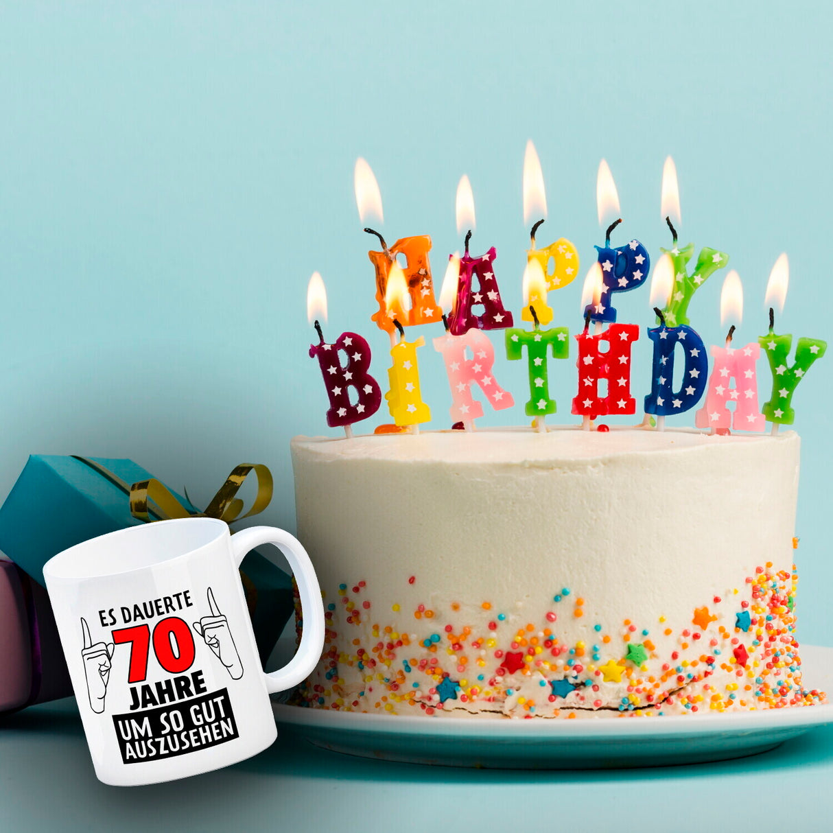 Witziger Kaffeebecher für den 70. Geburtstag mit Motiv: Gutes Aussehen