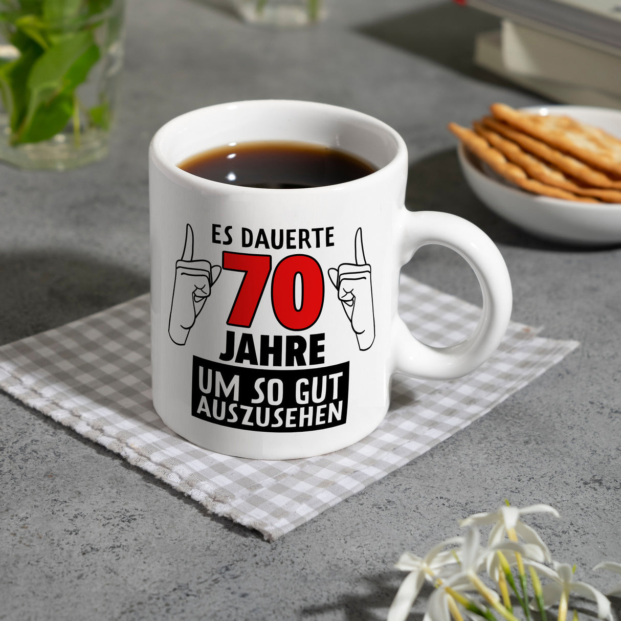 Witziger Kaffeebecher für den 70. Geburtstag mit Motiv: Gutes Aussehen