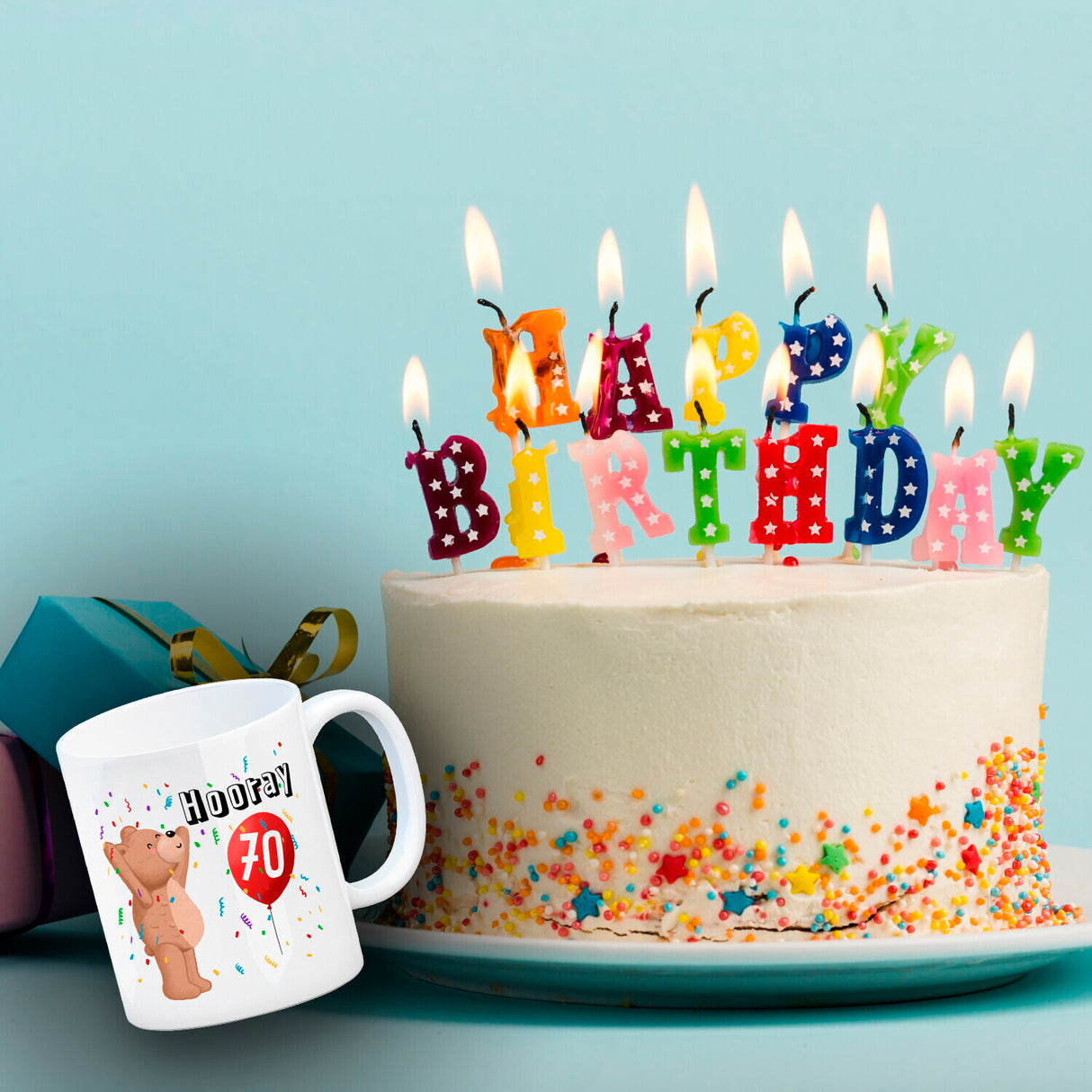 Witziger Kaffeebecher für den 70. Geburtstag mit Motiv: Hooray