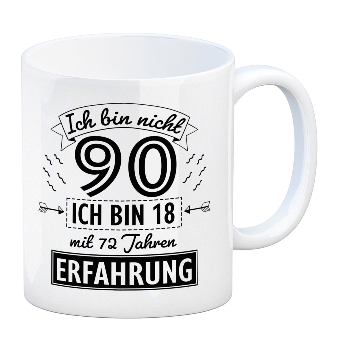 Witziger Kaffeebecher für den 90. Geburtstag mit Motiv: Erfahrung