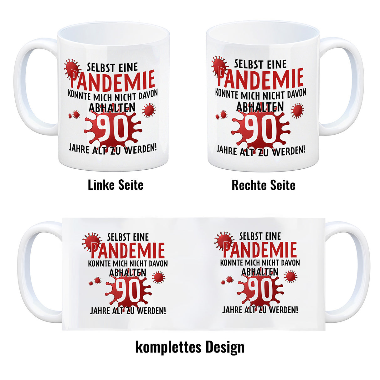 Witziger Kaffeebecher für den 90. Geburtstag mit Motiv: Pandemie