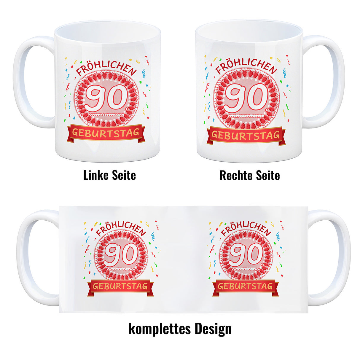 Witziger Kaffeebecher für den 90. Geburtstag mit Motiv: Torte