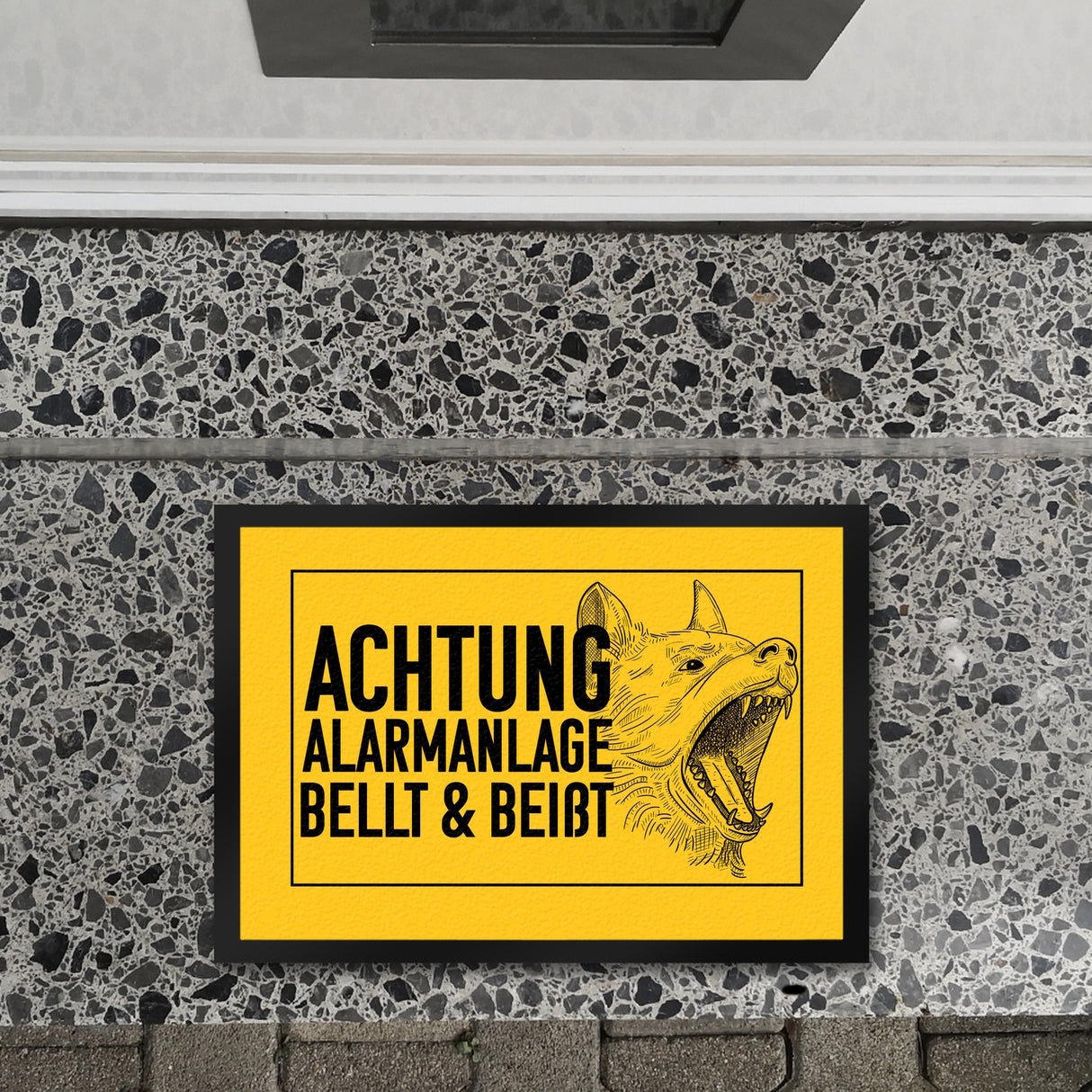 Achtung Alarmanlage bellt und beißt Fußmatte mit Hunde Motiv