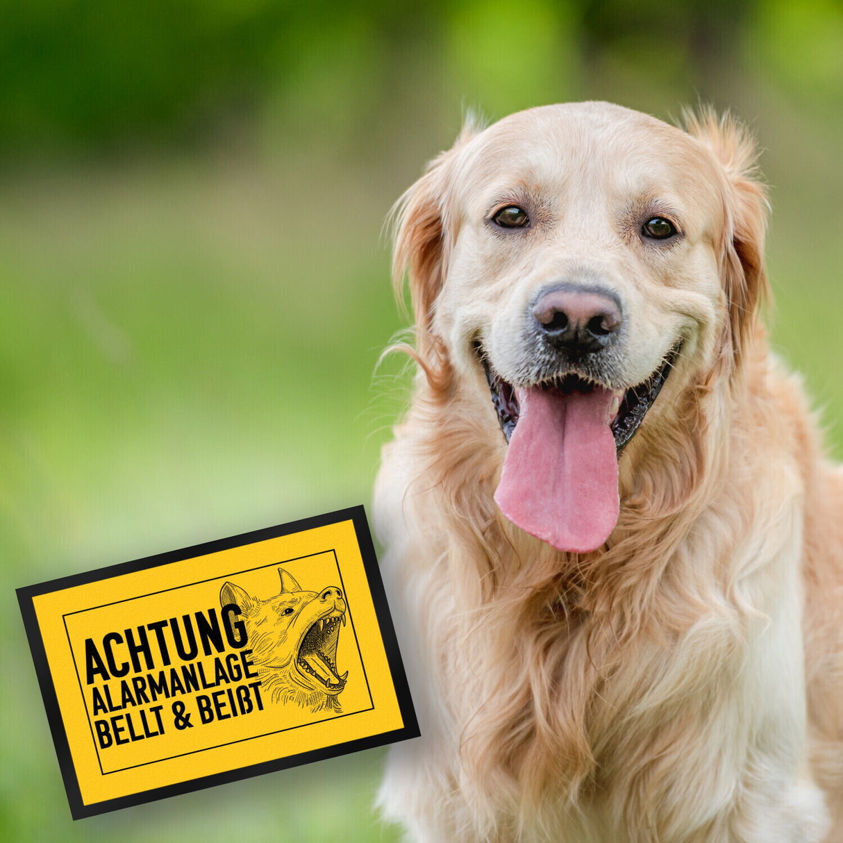 Achtung Alarmanlage bellt und beißt Fußmatte mit Hunde Motiv