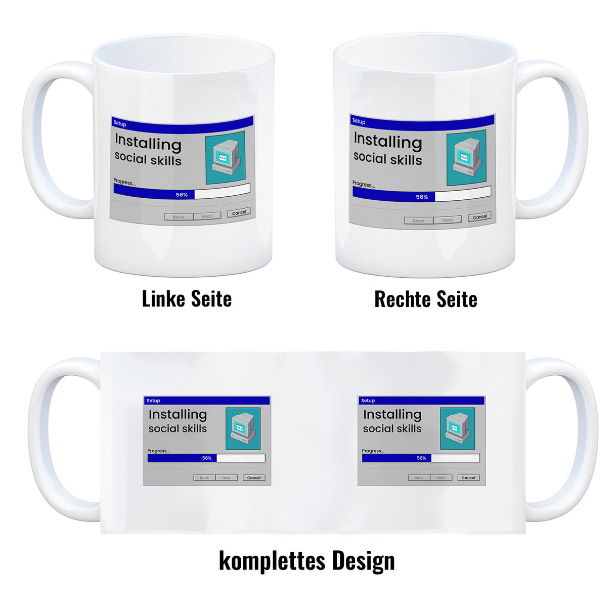 Installing social skills Kaffeebecher mit Computer Motiv