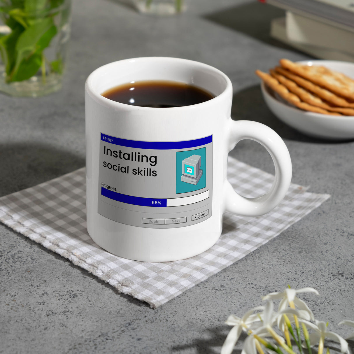 Installing social skills Kaffeebecher mit Computer Motiv