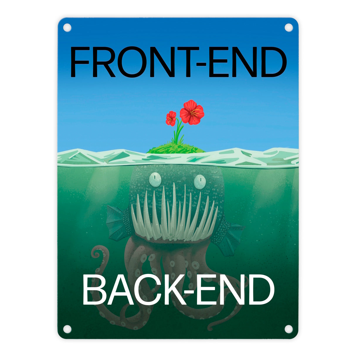 Unterschied zwischen Front-End und Back-End Metallschild für Entwickler