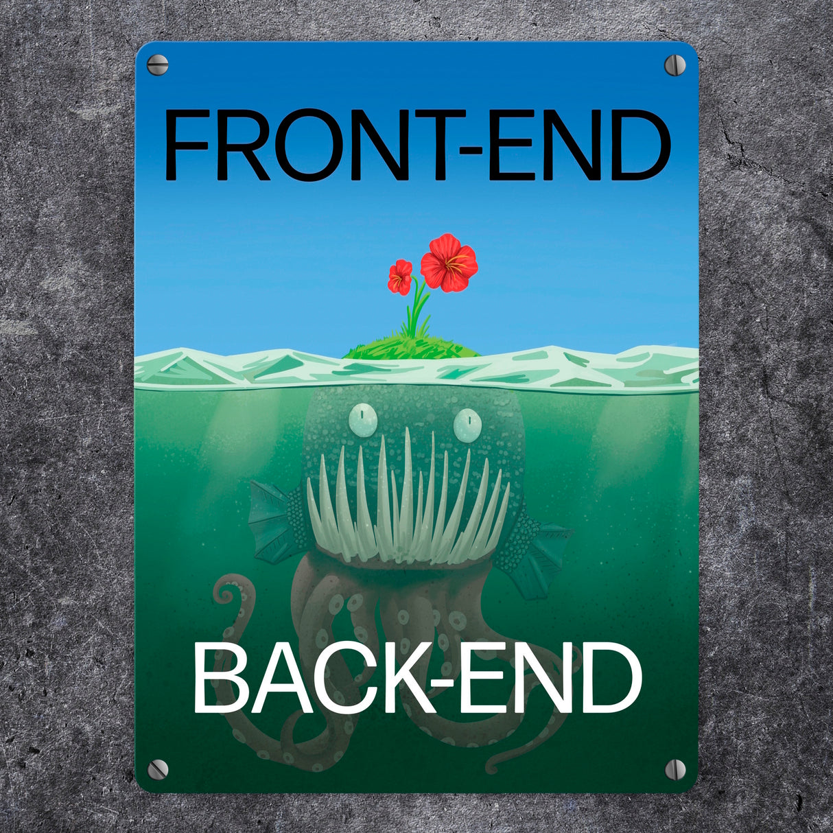 Unterschied zwischen Front-End und Back-End Metallschild für Entwickler