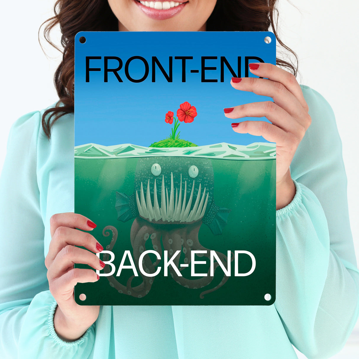 Unterschied zwischen Front-End und Back-End Metallschild für Entwickler