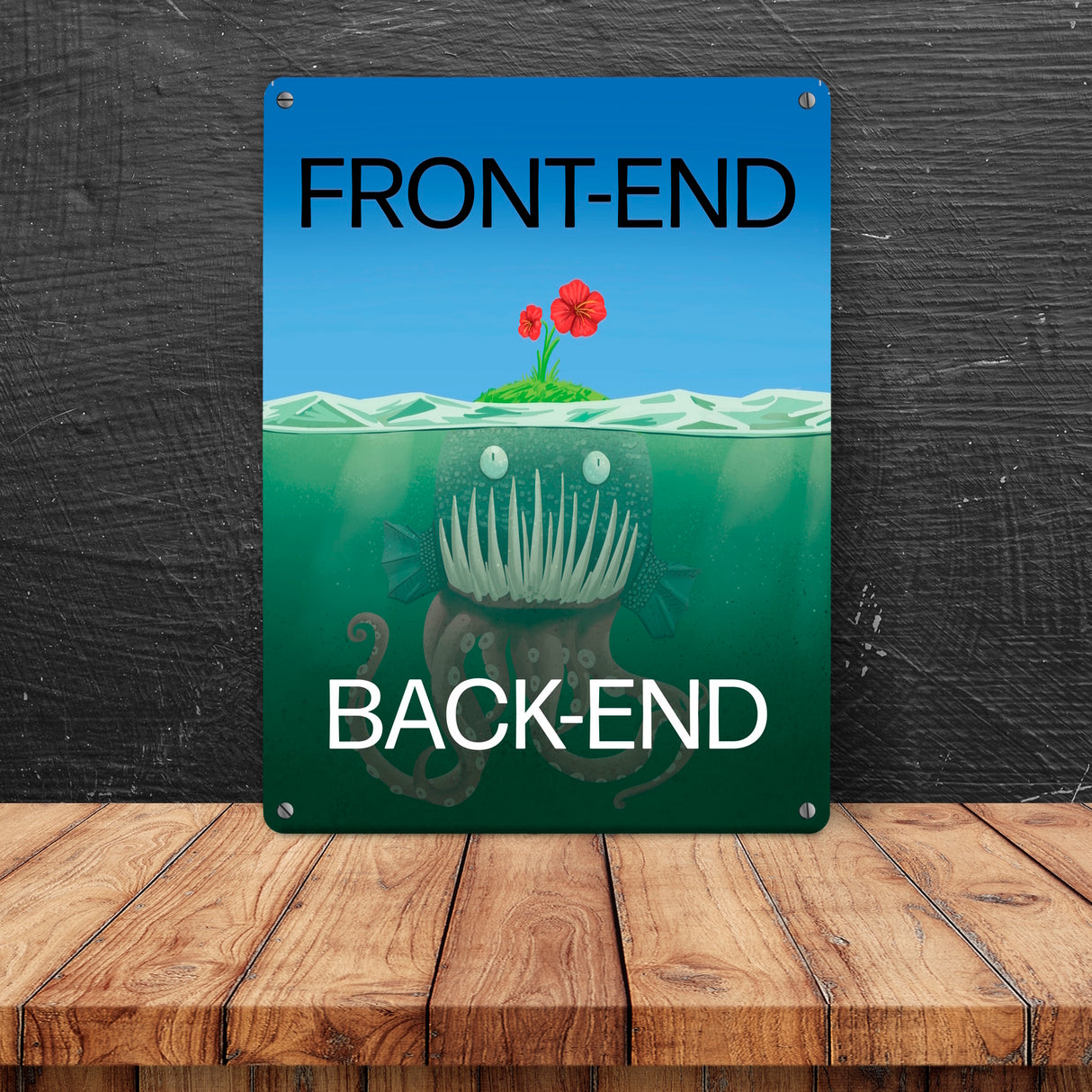 Unterschied zwischen Front-End und Back-End Metallschild für Entwickler