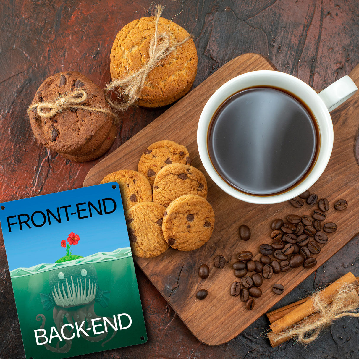 Unterschied zwischen Front-End und Back-End Metallschild für Entwickler