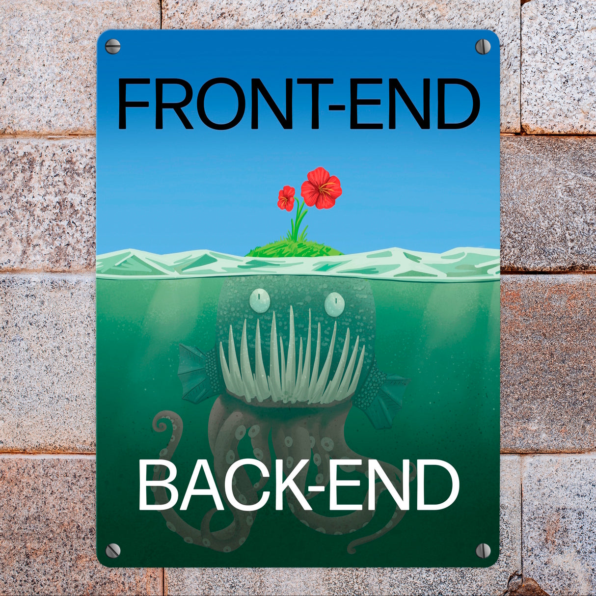 Unterschied zwischen Front-End und Back-End Metallschild für Entwickler