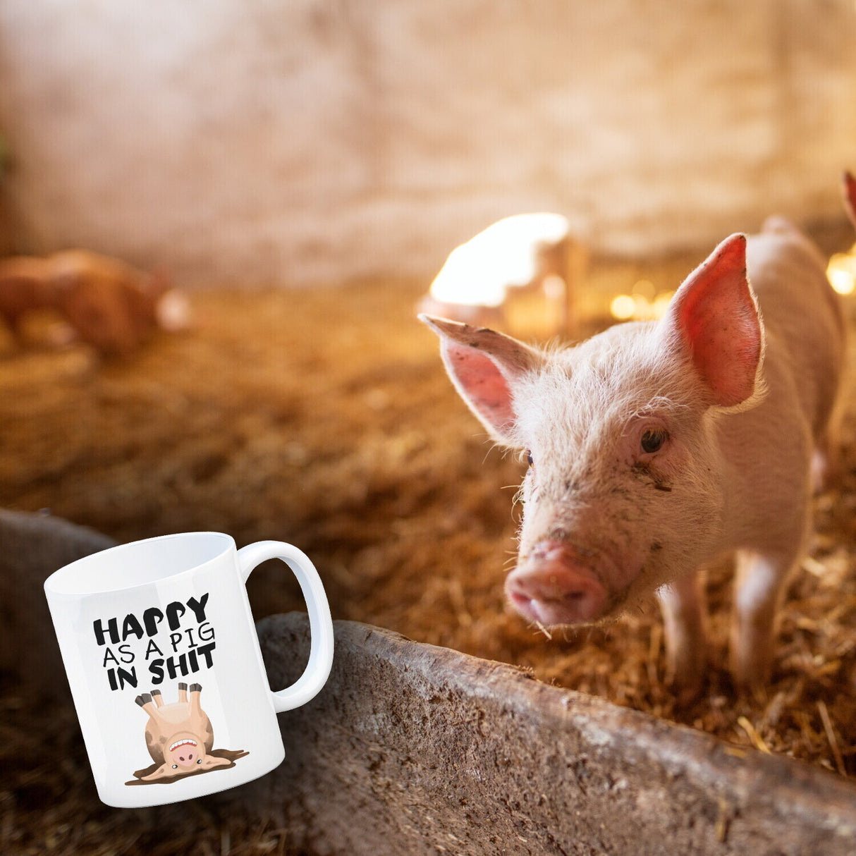 Happy as a pig in shit Kaffeebecher mit glücklichem Schwein