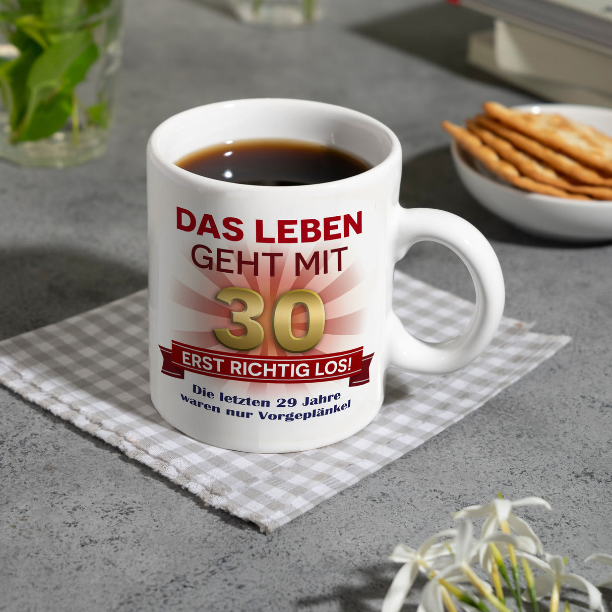 30. Geburtstag Kaffeebecher mit lustigem Spruch: Vorgeplänkel