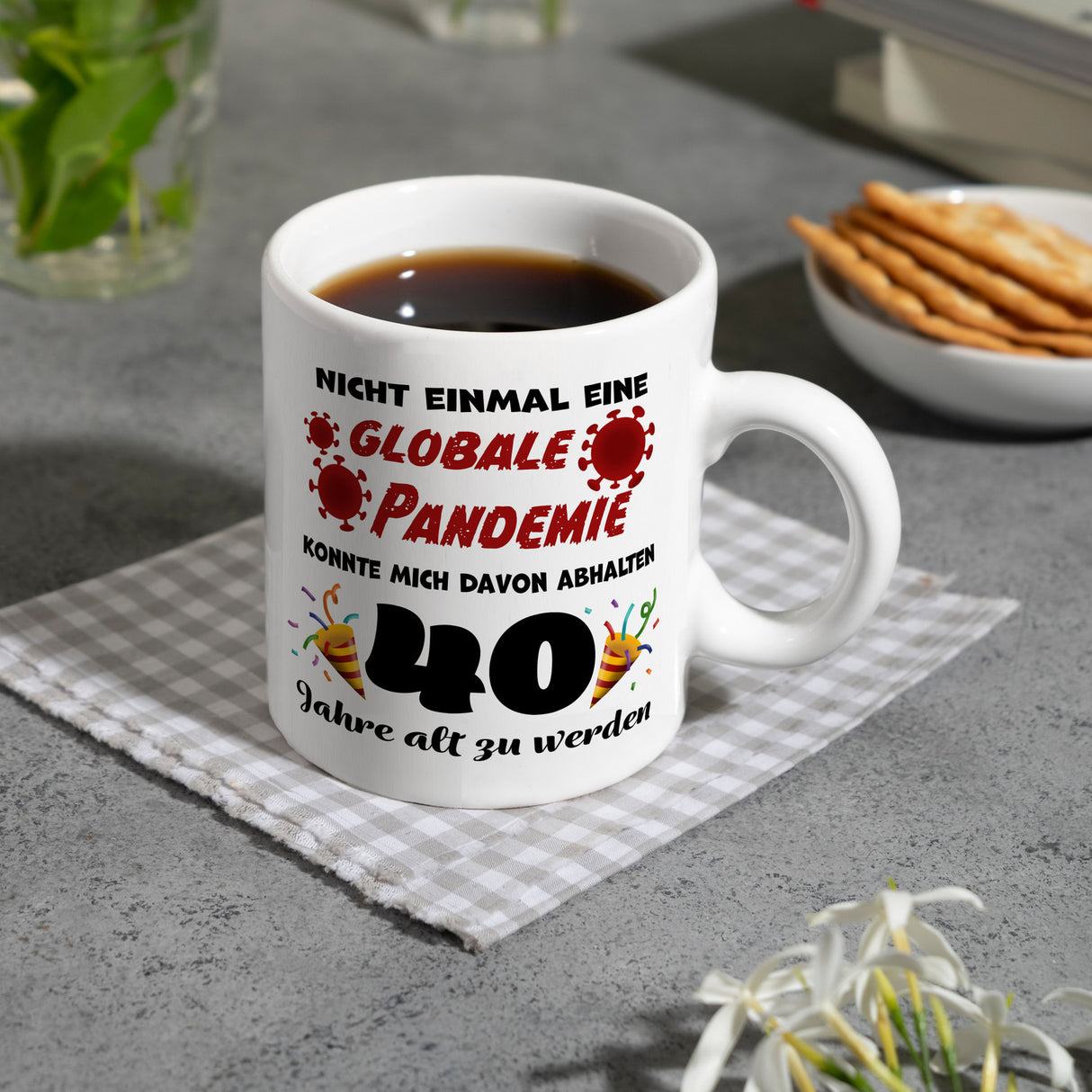 40. Geburtstag Kaffeebecher mit lustigem Spruch: Pandemie
