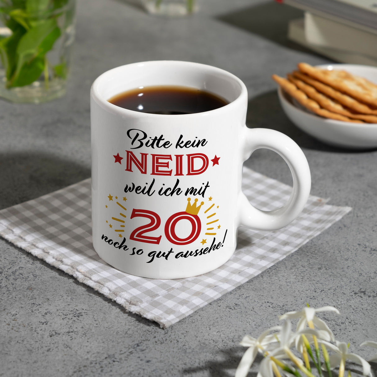 20. Geburtstag Kaffeebecher mit lustigem Spruch: Neid