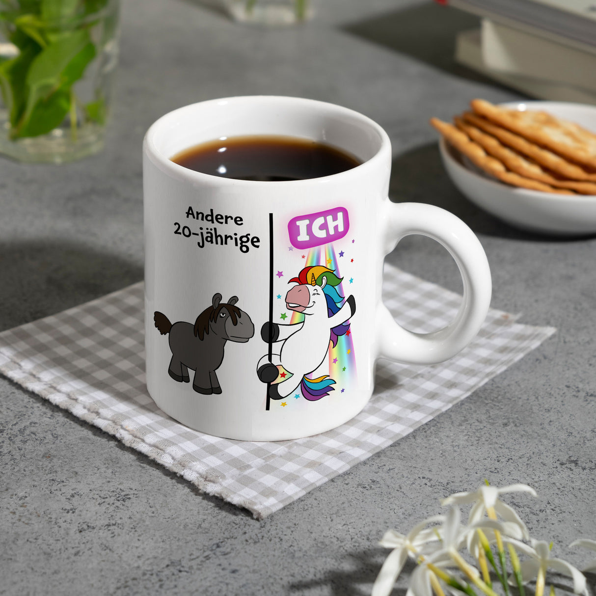20. Geburtstag Kaffeebecher mit lustigem Spruch: Einhorn