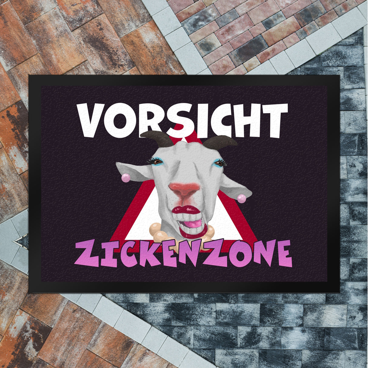 Vorsicht Zickenzone Fußmatte mit geschminkter Ziege